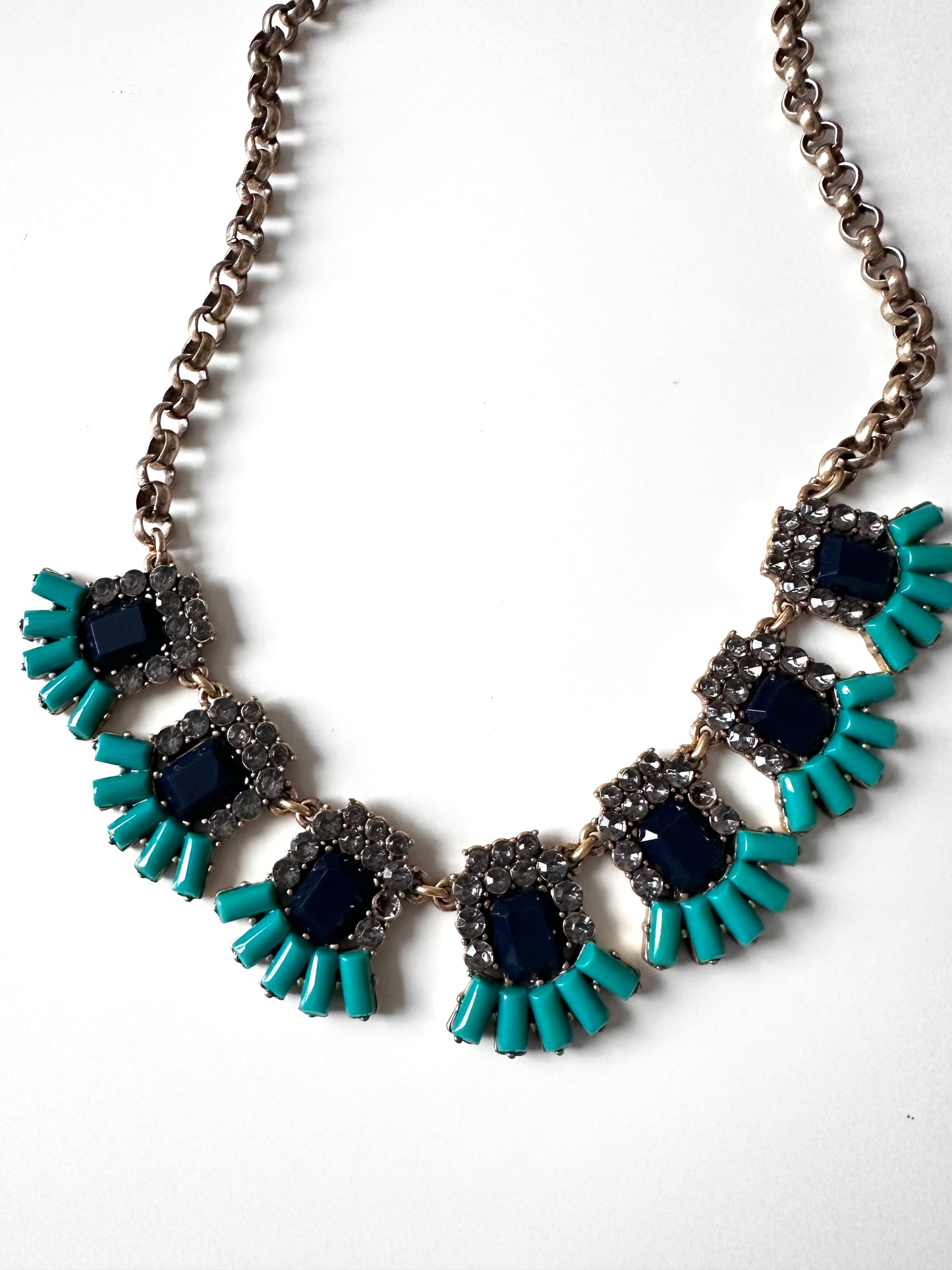 Vintage Gold Tone Blur and Grey rhinestone statement Necklace