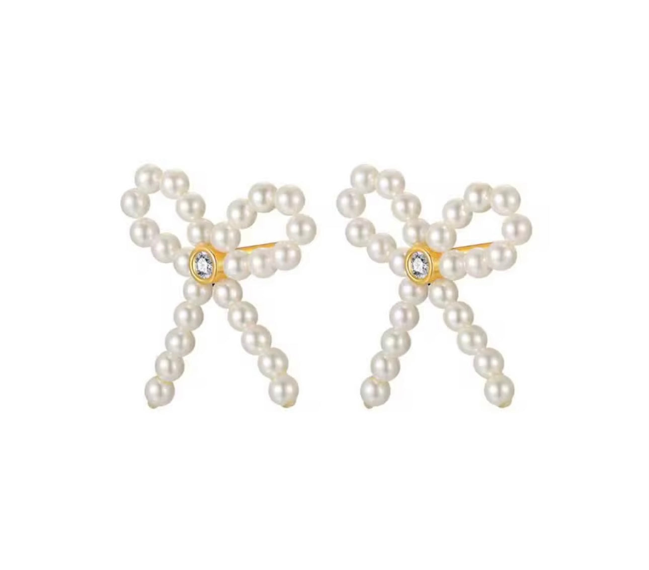 Tiny Pearl and CZ 18K Gold-Plated Bow Earrings