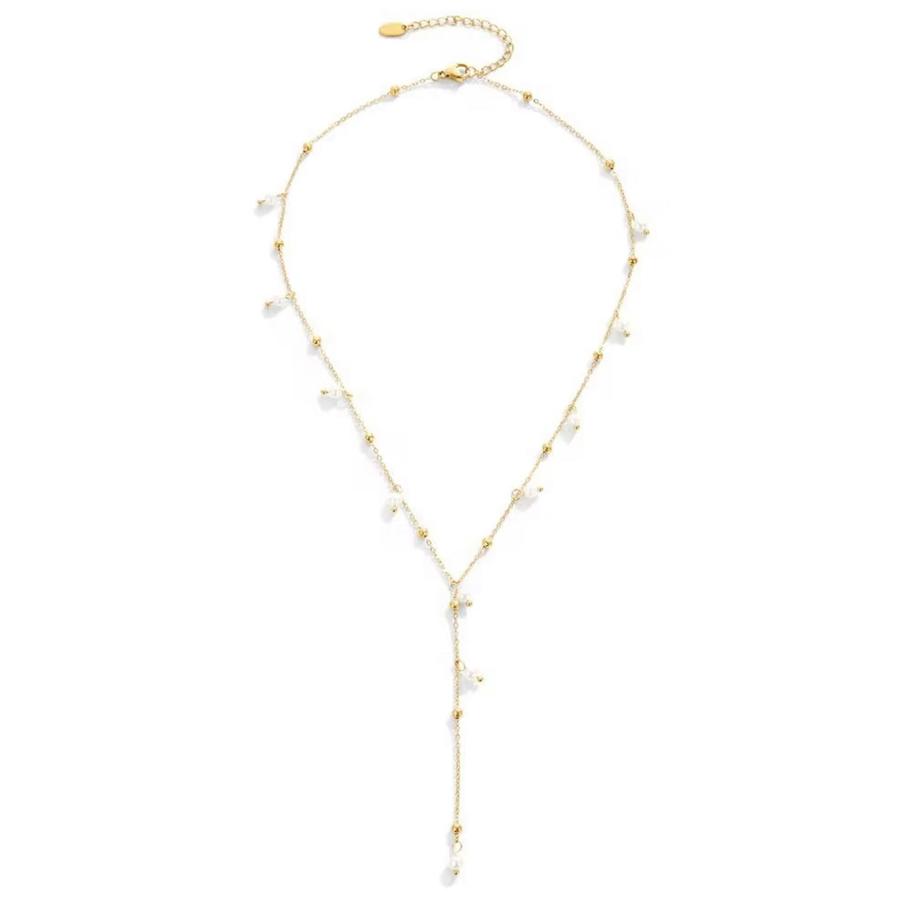 Pearl 18K Gold-Plated Lariat Adjustable Necklace