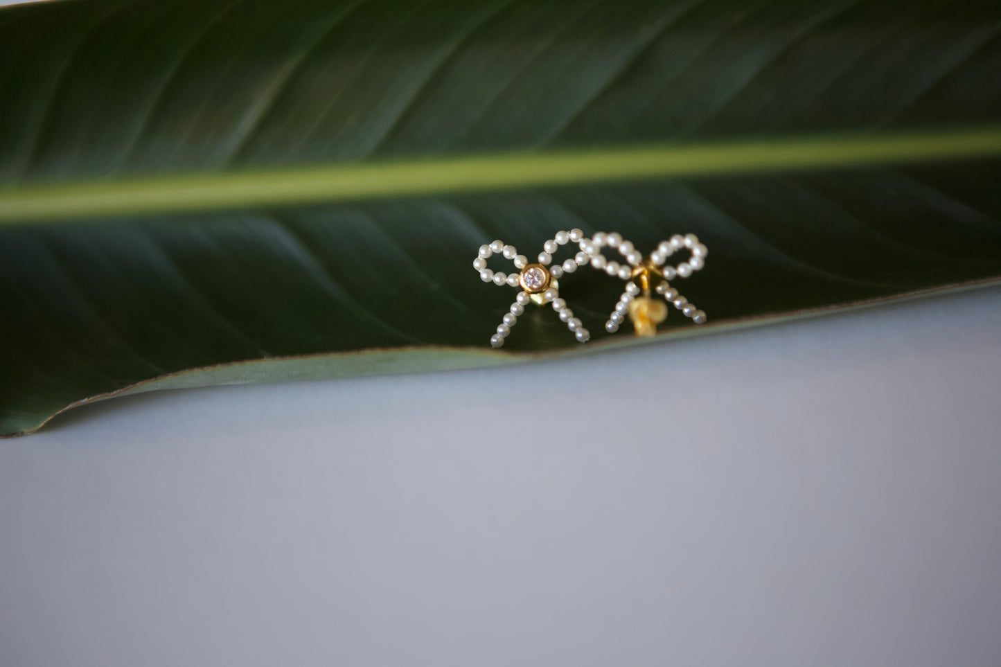 Tiny Pearl and CZ 18K Gold-Plated Bow Earrings