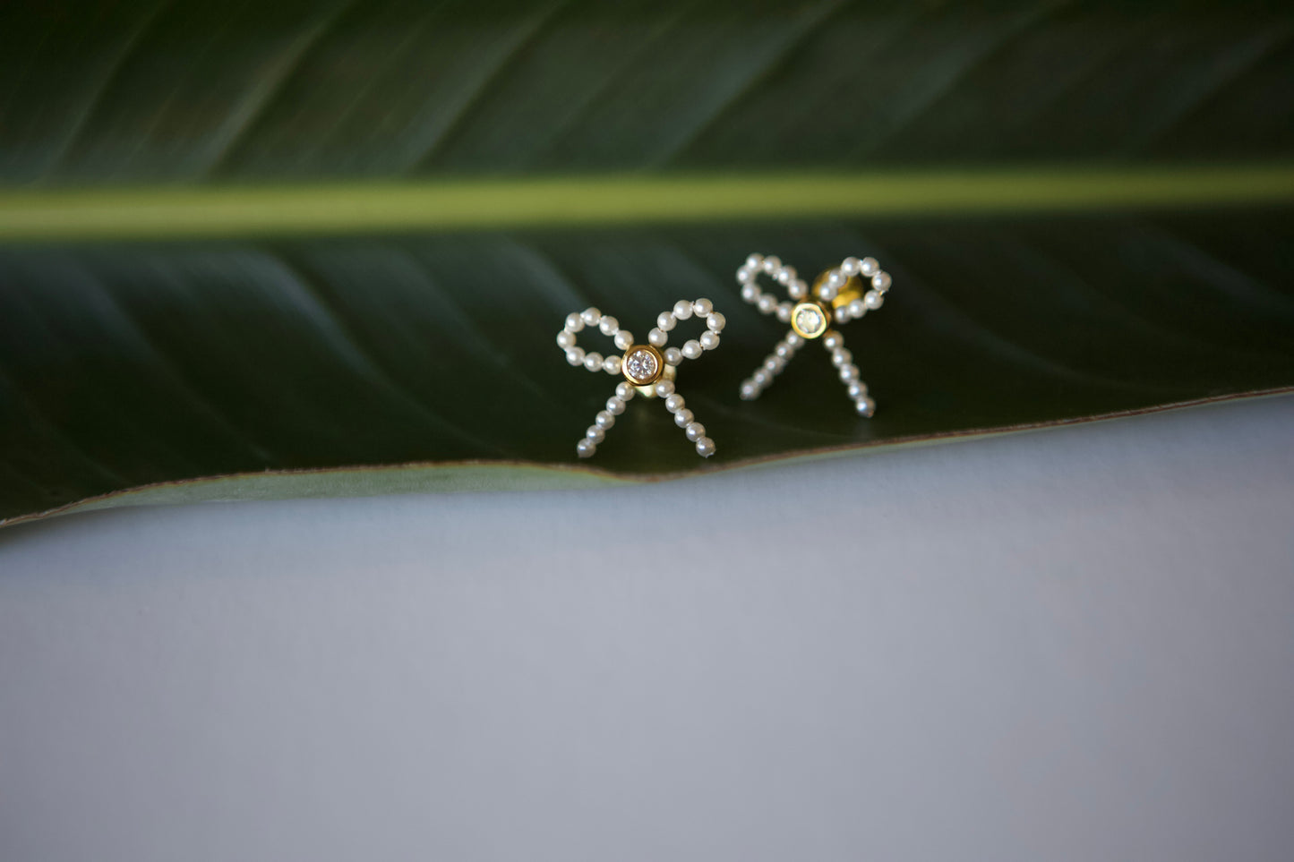 Tiny Pearl and CZ 18K Gold-Plated Bow Earrings