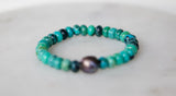 Turquoise and Peacock Pearl Stretch Bracelet