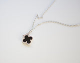 Black Agate Clover Silver Plated Adjustable Necklace