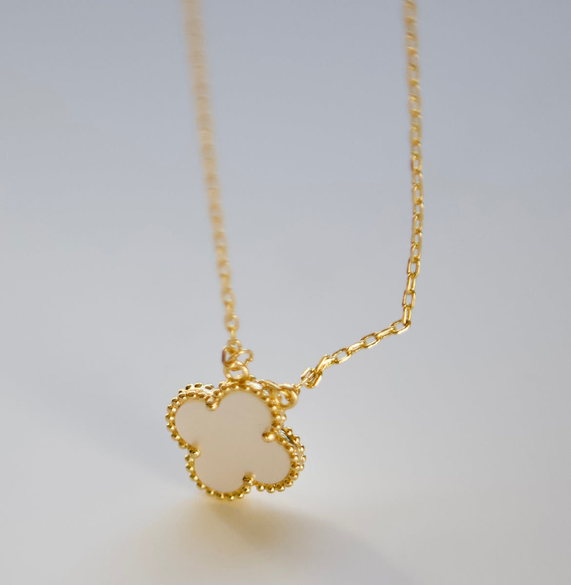 Mother-of-Pearl Micro Paved Clover 14k Gold Filled Adjustable Necklace -  necklace