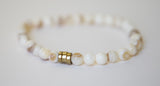 Mother-of-Pearl and Pyrite Gemstone Beaded Bracelet - 7 Inches Length