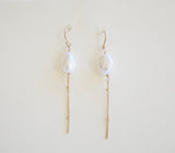 White Pearl Dangle Gold Filled Earrings