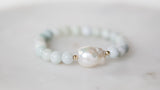 Jade and White Baroque Pearl Stretch Bracelet