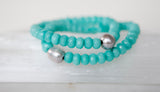 Blue Agate and Grey Freshwater Pearl Stretch Bracelet