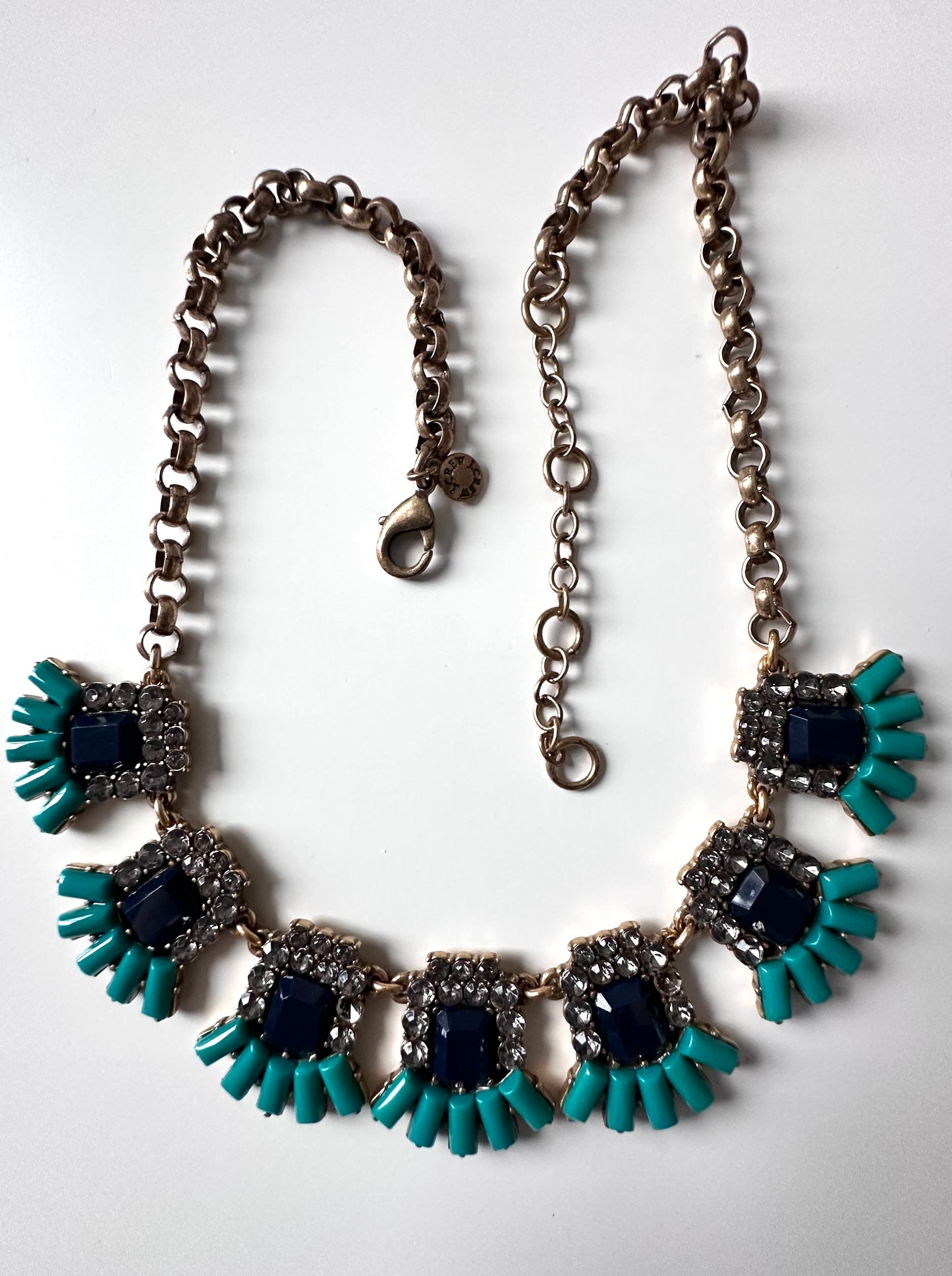 Vintage Gold Tone Blur and Grey rhinestone statement Necklace