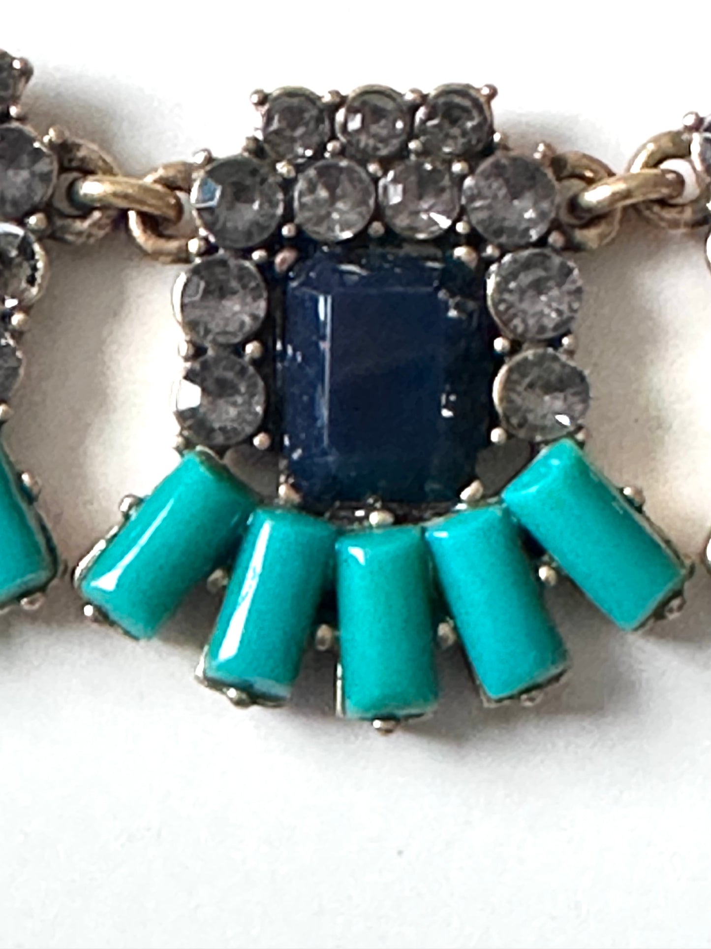 Vintage Gold Tone Blur and Grey rhinestone statement Necklace