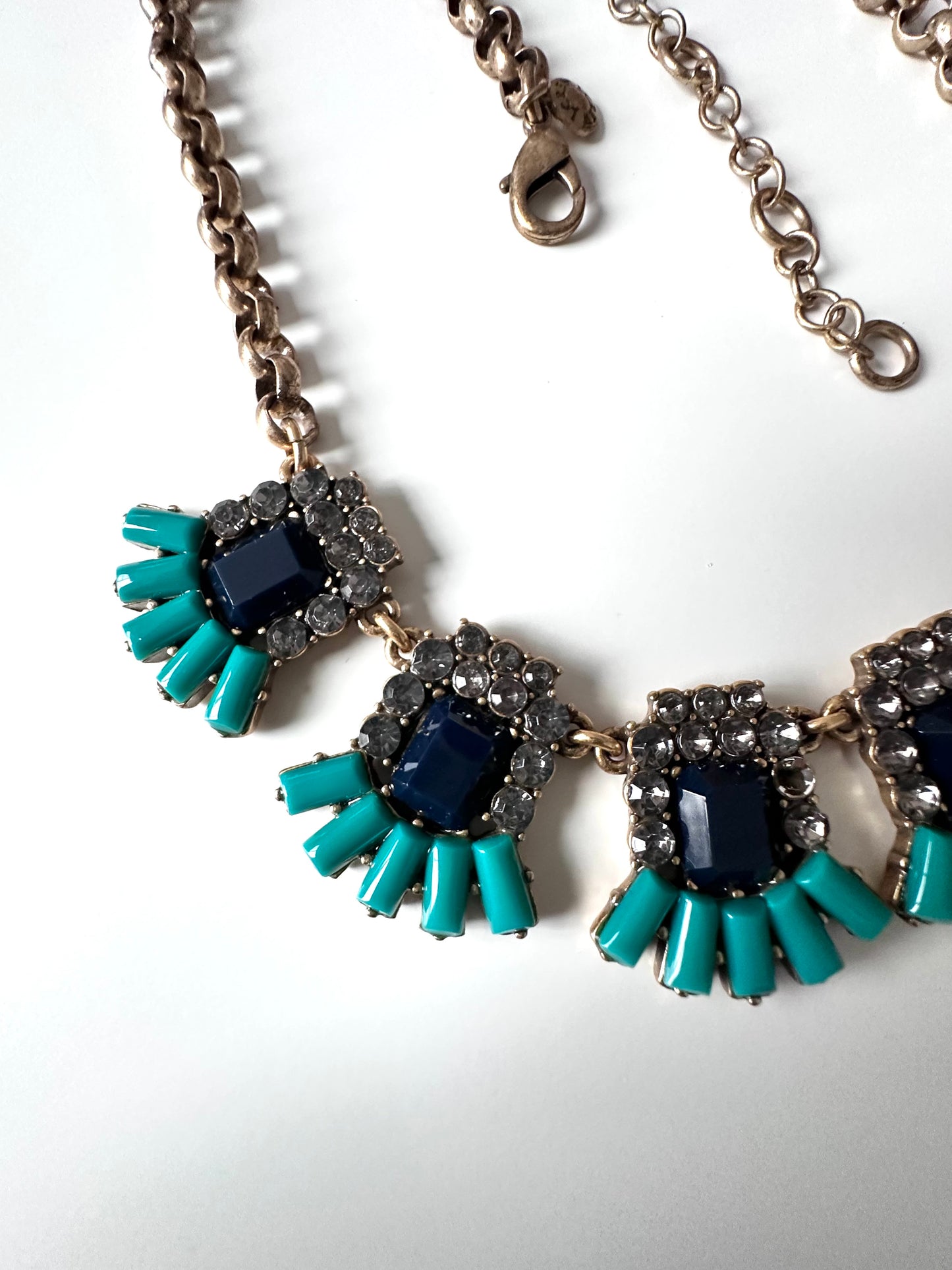 Vintage Gold Tone Blur and Grey rhinestone statement Necklace