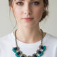Vintage Gold Tone Blur and Grey rhinestone statement Necklace