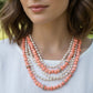Vintage Multi-strand Layered Beaded with Coral and Faux Pearl Necklace adjustable necklace 16”to 18”