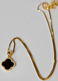 Black Agate Clover and Zirconia 18k Adjustable Necklace