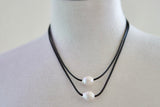 White Baroque Freshwater-Culture Pearl Black Waxed Cotton String Adjustable Necklace