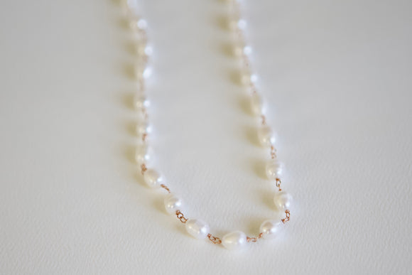 White Freshwater Cultured Pearl Rose Gold Adjustable Necklace