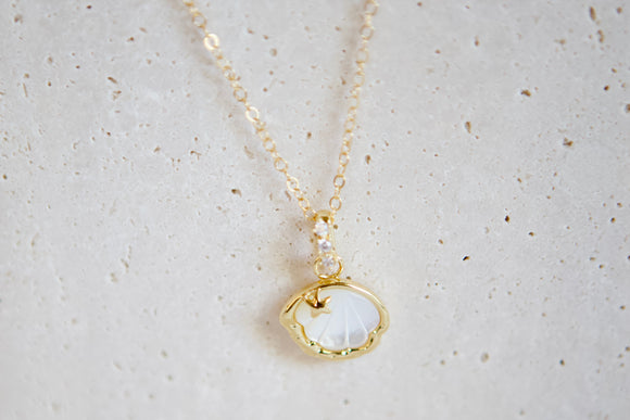 Mother-of-Pearl Clam Shell Gold Filled Necklace - 16