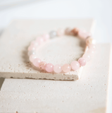 Pink Jade and Baroque Pearl Stretch Bracelet - 7 Inches Length
