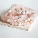 Pink Jade and Baroque Pearl Stretch Bracelet - 7 Inches Length