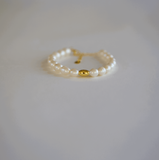 7mm freshwater pearl and 18k Gold Bead Adjustable Bracelet