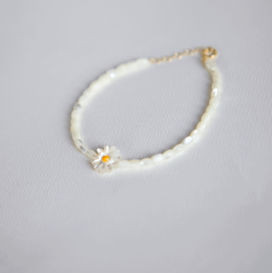 Mother-of-Pearl Daisy Flower Adjustable Gold Filled Bracelet