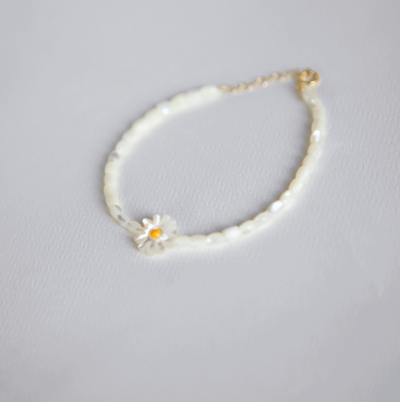 White Daisy Flower Beaded Chain Bracelet Glass Seed Beads Trendy Bracelet |  eBay