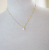 7mm Round White Freshwater Pearl 18k Gold Adjustable Necklace