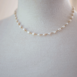 6mm White Rice Freshwater Pearl Gold Wire Wrapped Necklace - 16 Inches Length