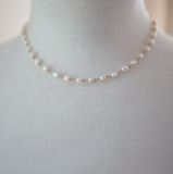 6mm White Rice Freshwater Pearl Gold Wire Wrapped Necklace - 16 Inches Length