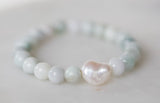 Jade and Freshwater Baroque White Pearl Stretch Bracelet
