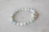 Jade and White Baroque Pearl Stretch Bracelet