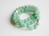 Green Jade Gemstone and Gold Bead Stretch Bracelet