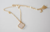Mother-of-Pearl Micro Paved Clover 14k Gold Filled Adjustable Necklace