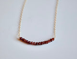 Red Garnet Gemstone Bar Gold Filled Necklace - 16" Length
