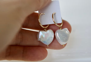 Freshwater Heart Shape Pearl Gold Filled Earrings Hoop