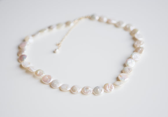 Coin Cultured Pearl Adjustable Gold Filled Necklace