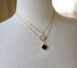 Black Agate Micro Paved Clover Pendant Adjustable 14k Gold Filled Necklace