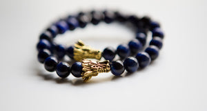 Lapis Lazuli and Gold Plated Dragon Men Stretch Bracelet
