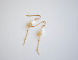 White Pearl Dangle Gold Filled Earrings