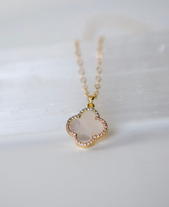 Mother-of-Pearl Micro Paved Clover 14k Gold Filled Adjustable Necklace