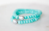 Blue Agate and Grey Freshwater Pearl Stretch Bracelet